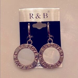 R & B Silver Steel ‘Be Love' Round Pendant Earrings